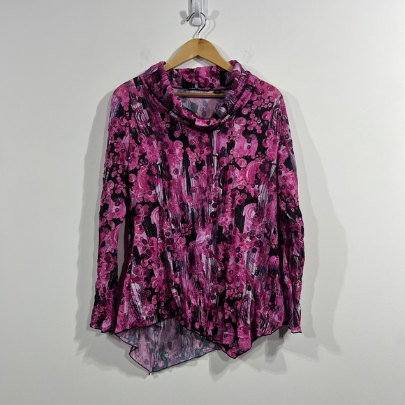 SNO SKINS Tops - Sno Skins Abstract Print Cowl Neck Asymmetrical Top Womens Large Arsty Pink